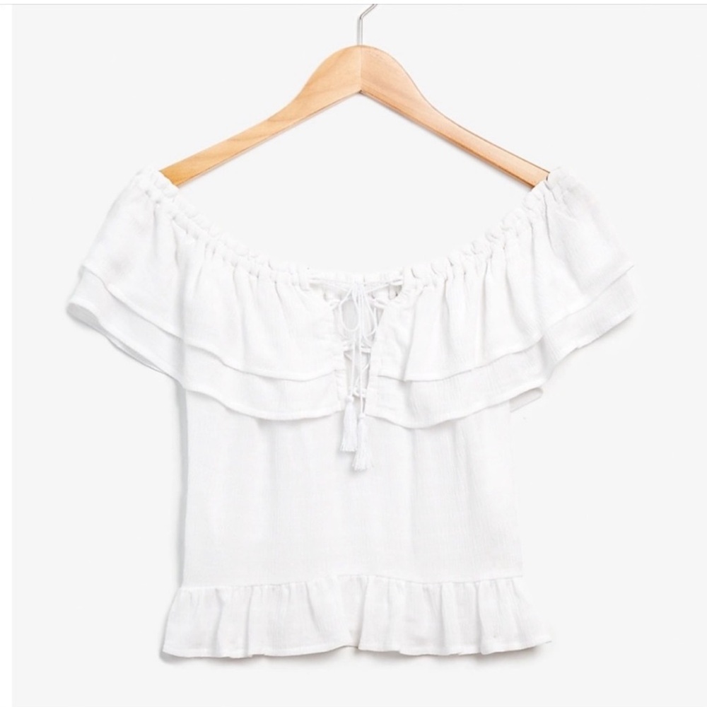 Express Shadow Stripe Off Shoulder Lace-Up Women’s Top✨